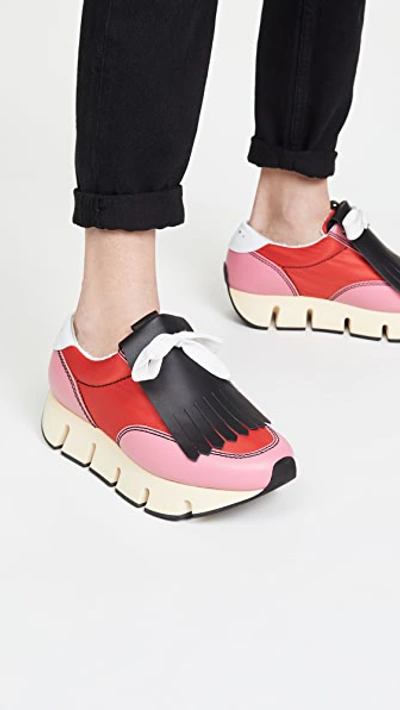 Shop Marni Platform Track Sole Sneakers In Red/lipstick