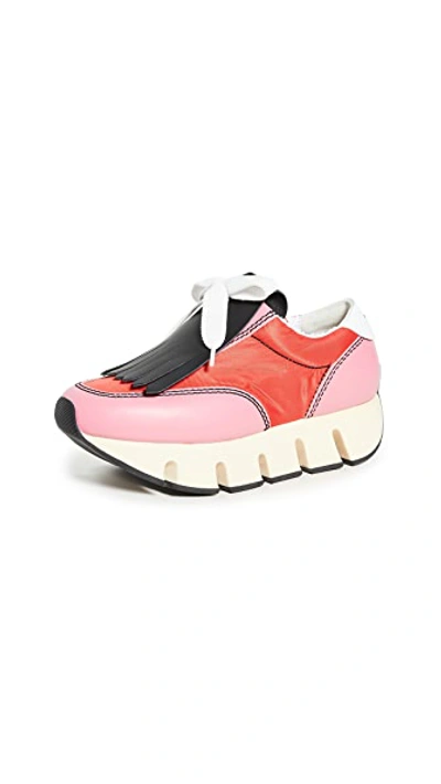 Shop Marni Platform Track Sole Sneakers In Red/lipstick