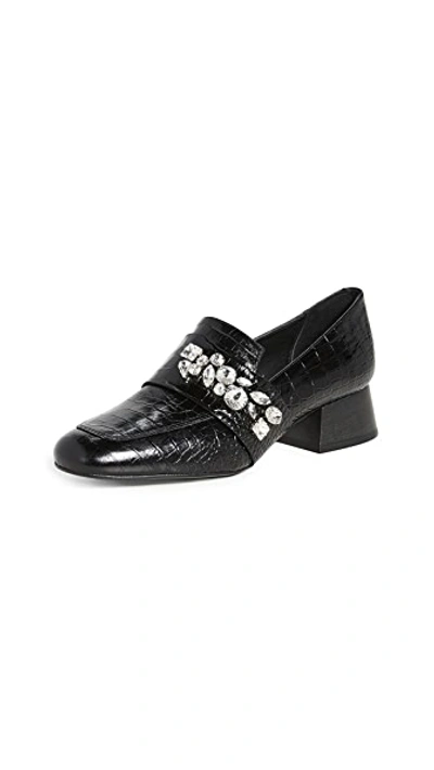 Shop Freda Salvador Blossom Jewels Heeled Loafers In Black