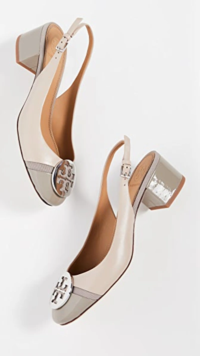 Shop Tory Burch Minnie Slingback Pumps 55mm In Light Taupe/grey Heron
