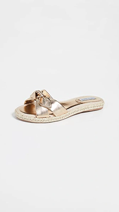 Tabitha Simmons Heli Bow embellished Metallic Leather Espadrille Slides In Gold ModeSens