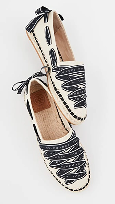 Shop Tory Burch Logo Grosgrain Espadrilles In Cream/perfect Black