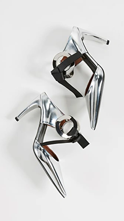 Shop Proenza Schouler Tie High Heel Mules In Silver