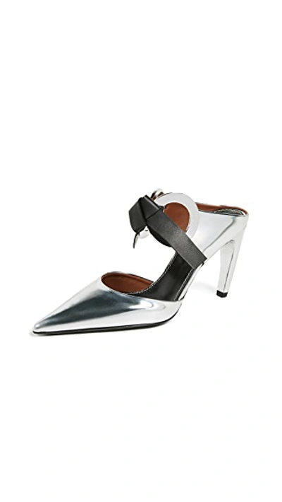 Shop Proenza Schouler Tie High Heel Mules In Silver