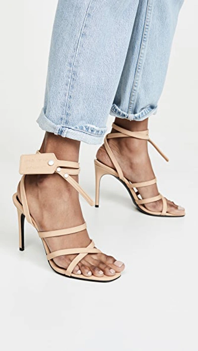 Shop Off-white Satin Zip Tie Sandals In Nude