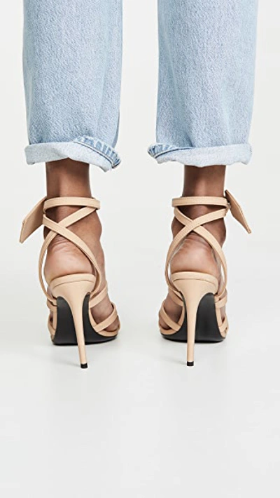 Shop Off-white Satin Zip Tie Sandals In Nude