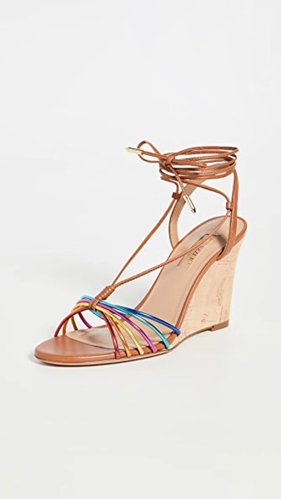 Shop Aquazzura Whisper Wedge Sandals 85mm In Multicolor/safari
