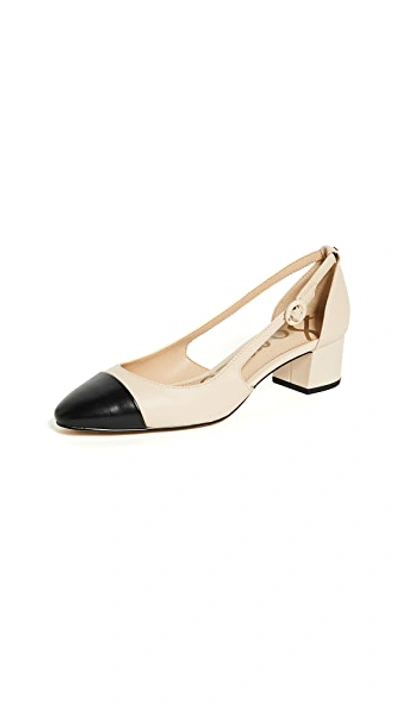 Shop Sam Edelman Leah Cap Toe Pumps In Summer Sand/black