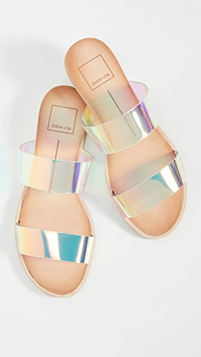 Shop Dolce Vita Payce Slide Sandals In Silver Iridescent