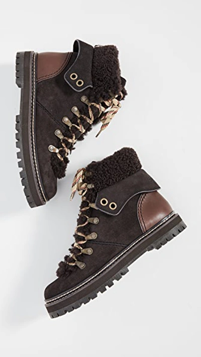 Shop See By Chloé Eileen Flat Shearling Hiker Boots In Grafite/natural