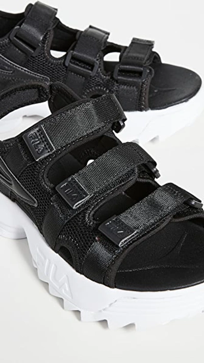 Shop Fila Disruptor Sandals In Black/black/white