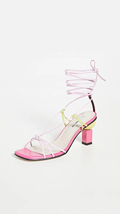 Shop Yuul Yie Trophy Lace-up Sandals In Pink/lime