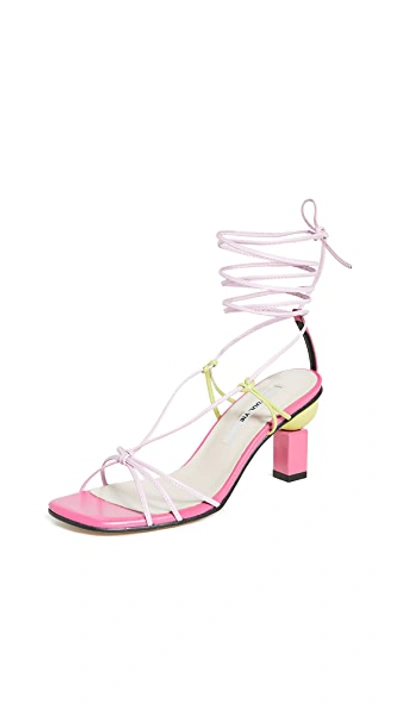 Shop Yuul Yie Trophy Lace-up Sandals In Pink/lime