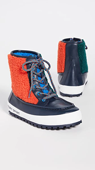 Shop Tory Sport Mocassin Boots In Tory Navy/conifer/red
