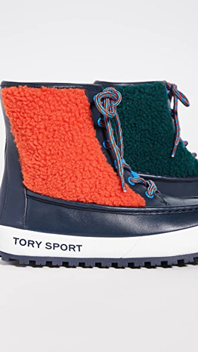 Shop Tory Sport Mocassin Boots In Tory Navy/conifer/red