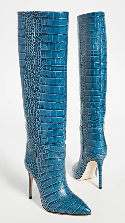 Shop Paris Texas Moc Croco Tall Boots Stiletto Heel In Jeans