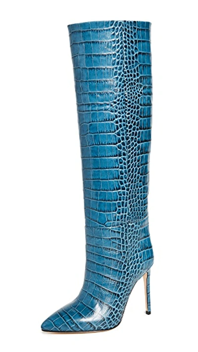 Shop Paris Texas Moc Croco Tall Boots Stiletto Heel In Jeans