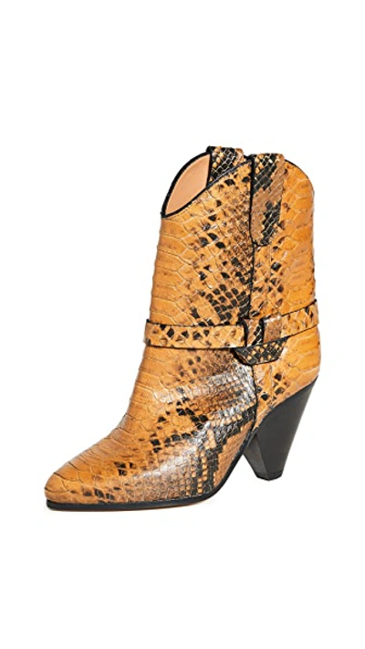 Isabel Marant Deane Snake-effect Leather Ankle Boots In Yellow