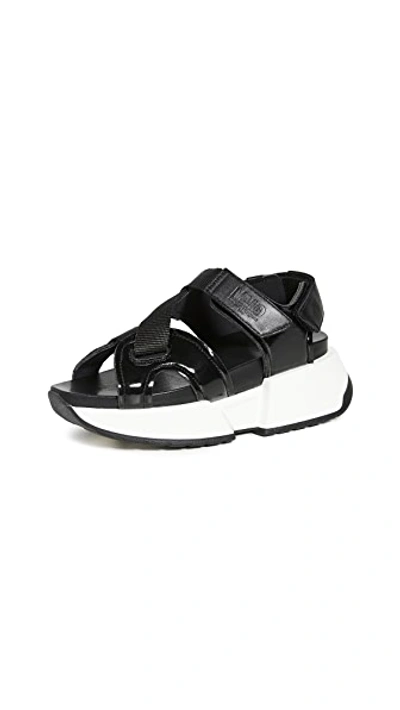 Mm6 Maison Margiela Platform Touch Strap Sandals In Black | ModeSens