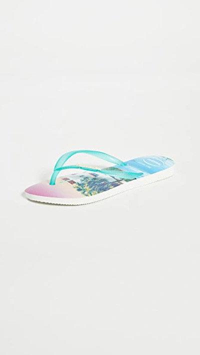 Shop Havaianas Slim Paisage Flip Flops In White/light Green