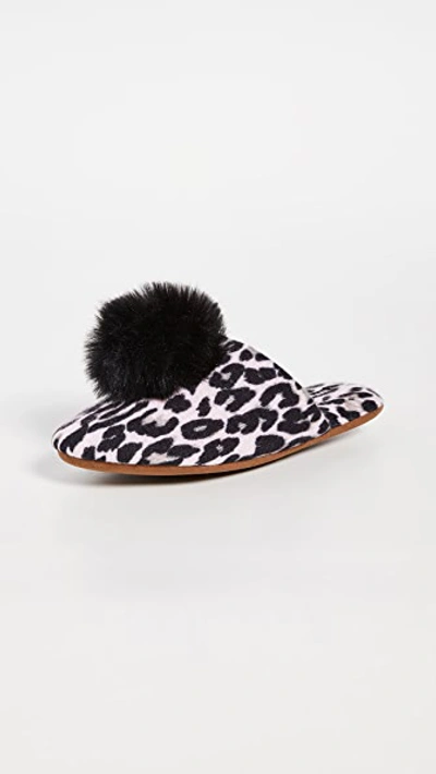 Shop Minnie Rose Leopard Cashmere Pom Pom Slippers In Light Pink/black