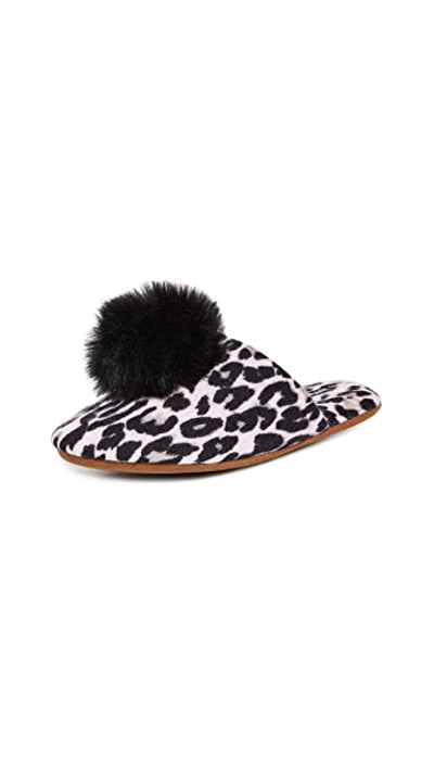 Shop Minnie Rose Leopard Cashmere Pom Pom Slippers In Light Pink/black
