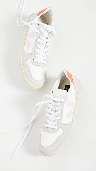 Shop Veja V-10 Sneakers In White/petale/orange Fluo