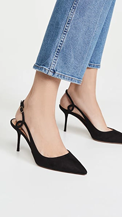 Shop Aquazzura Serpentine Slingbacks 75mm In Black