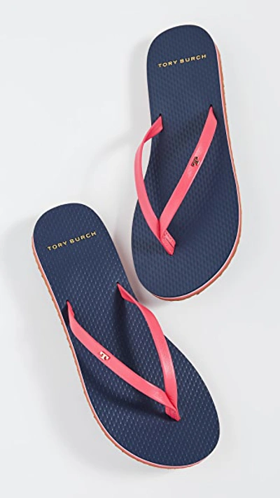 Shop Tory Burch Leather Flip Flops In Vibrant Pink/multi