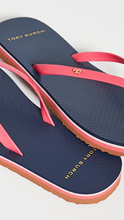 Shop Tory Burch Leather Flip Flops In Vibrant Pink/multi