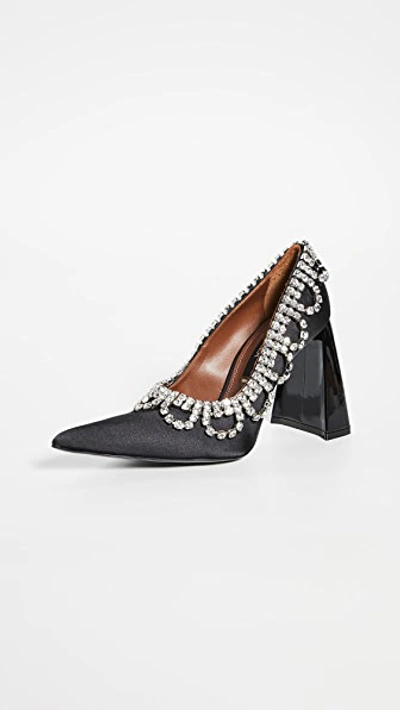 Shop Area Scalloped Crystal "a" Heel Pumps In Black