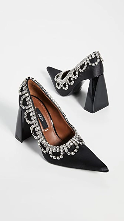 Shop Area Scalloped Crystal "a" Heel Pumps In Black