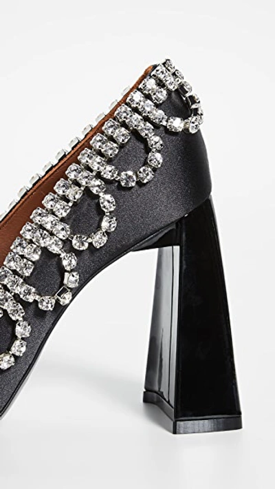 Shop Area Scalloped Crystal "a" Heel Pumps In Black