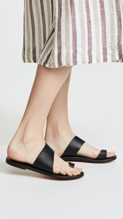 Shop Beek Finch Toe Ring Slides In Black/black