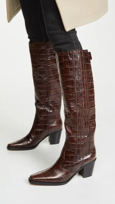Shop Ganni Western Knee High Boots In Chicory Coffee