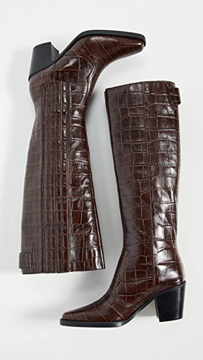 Shop Ganni Western Knee High Boots In Chicory Coffee