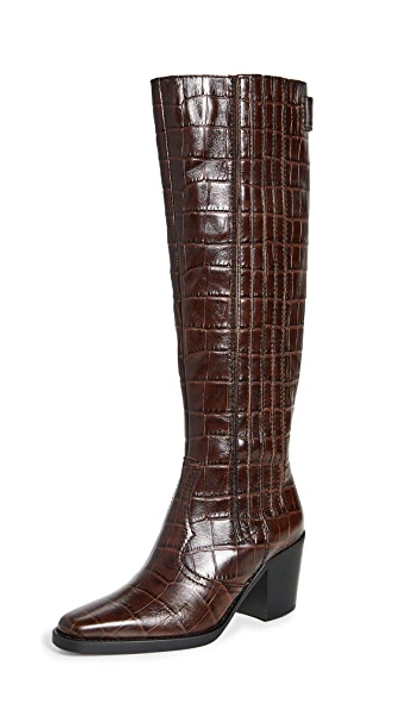 Shop Ganni Western Knee High Boots In Chicory Coffee