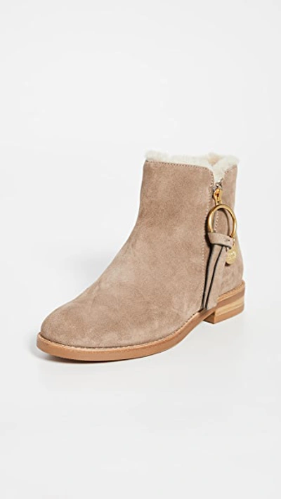 Shop See By Chloé Louise Flat Shearling Boots In Taupe