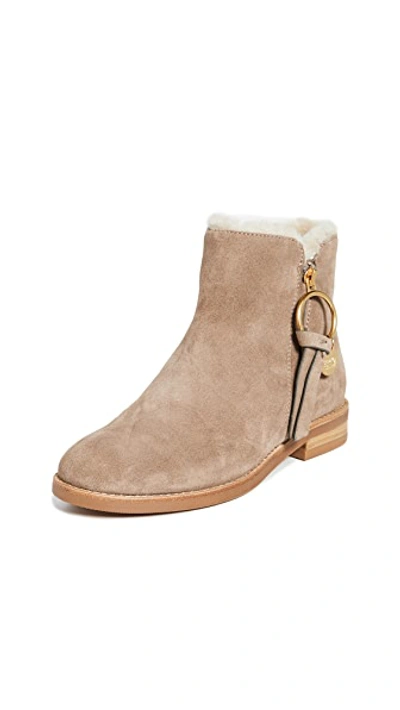 Shop See By Chloé Louise Flat Shearling Boots In Taupe