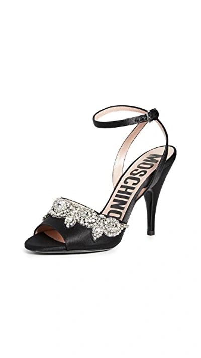 Shop Moschino Stone Embellished Sandals In Black