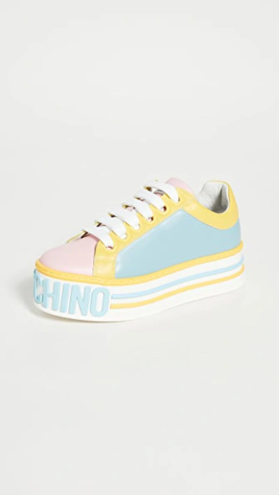 Shop Moschino Platform W Sneakers In Pink/lt Blue/yellow