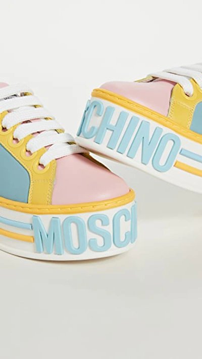 Shop Moschino Platform W Sneakers In Pink/lt Blue/yellow