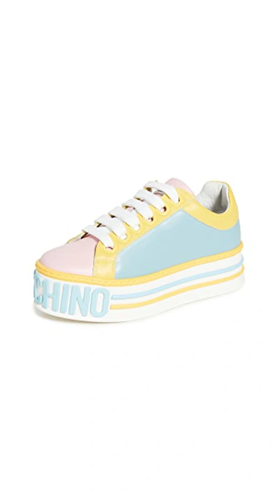 Shop Moschino Platform W Sneakers In Pink/lt Blue/yellow