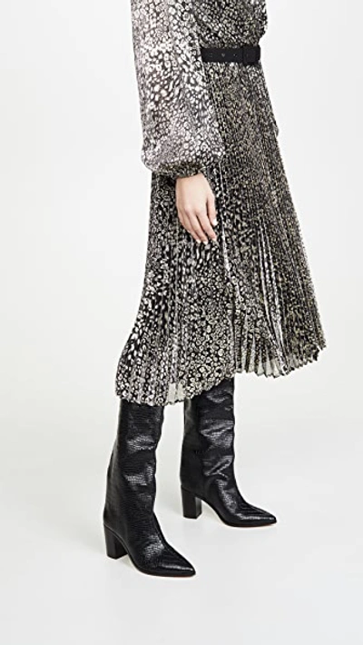 Schutz Women's Maryana Croc-embossed Block Heel Pointed-toe Tall Boots In Black