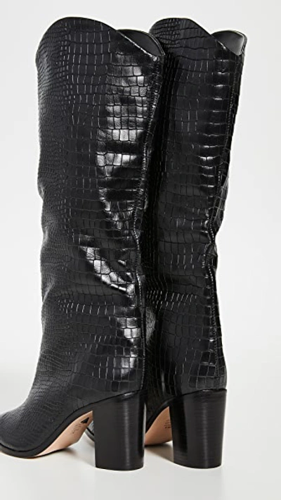 Schutz Women's Maryana Croc-embossed Block Heel Pointed-toe Tall Boots In Black