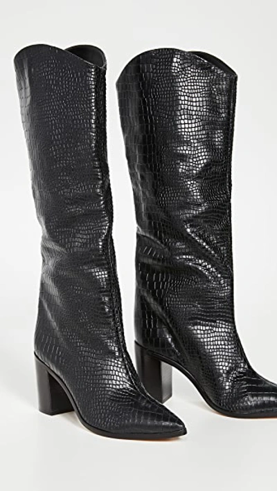 Schutz Women's Maryana Croc-embossed Block Heel Pointed-toe Tall Boots In Black