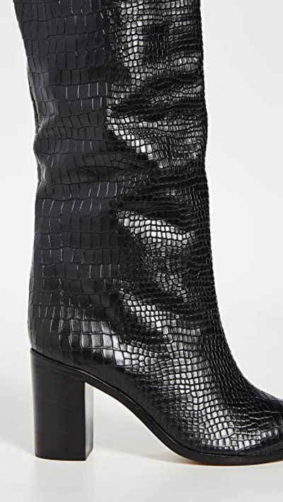 Schutz Women's Maryana Croc-embossed Block Heel Pointed-toe Tall Boots In Black