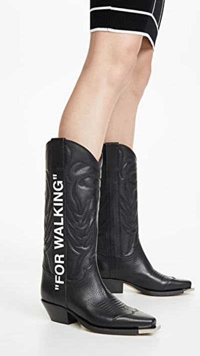 Shop Off-white "for Walking" Cowboy Boots In Black/white