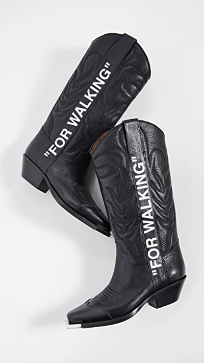 Shop Off-white "for Walking" Cowboy Boots In Black/white