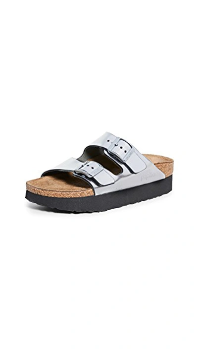 Shop Birkenstock Arizona Platform Sandals - Narrow In Metallic Silver